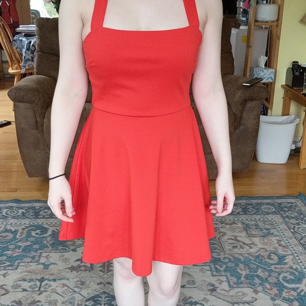Red pull on dress